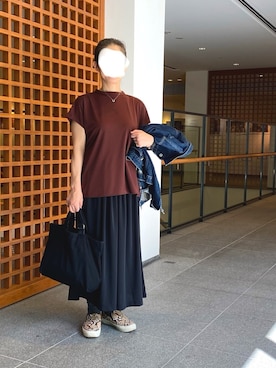 「ブラウン×ブラック」｜「アイテム（デニムジャケット）」を使った、はむさん（レディース・158cm）の秋コーディネート