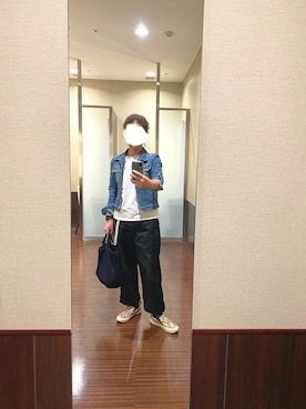 「パイソン柄」｜「アイテム（デニムジャケット）」を使った、はむさん（レディース・158cm）の秋コーディネート