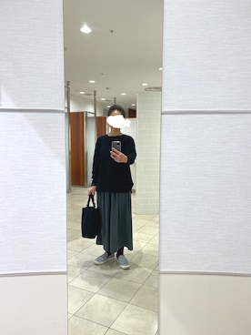 「ワッフルクルーネックＴ」｜「アイテム（スリッポン）」を使った、はむさん（レディース・158cm）の冬コーディネート