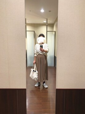 「ワッフルクルーネックＴ」｜「アイテム（スリッポン）」を使った、はむさん（レディース・158cm）の春コーディネート