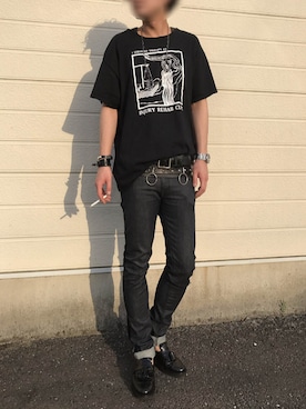 「ロック」｜「アイテム（ローファー）」を使った、鉄の砂野郎さん（メンズ・171cm）の春コーディネート