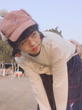 「TYAKASHAのアイテム（帽子）」を使った、一颗小榛子一点点咸さん（レディース・157cm）の冬コーディネート