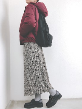 「アイテム（ダウンジャケット/コート、レッド系）」を使った、macoyan.さん（レディース・165cm）の冬コーディネート