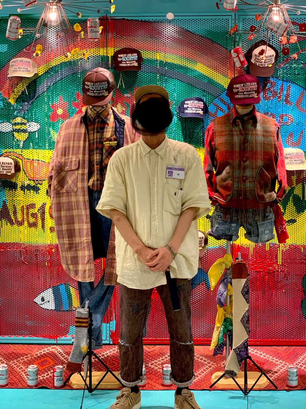 「summer、VINTAGE、street、KAPITAL、古着コーデ、ポロラルフローレン、Polo Ralph Lauren」｜「POLO RALPH LAURENのアイテム（キャップ、ベージュ系）」を使った、ツバキさん（メンズ・180cm）の夏コーディネートの1枚目の写真