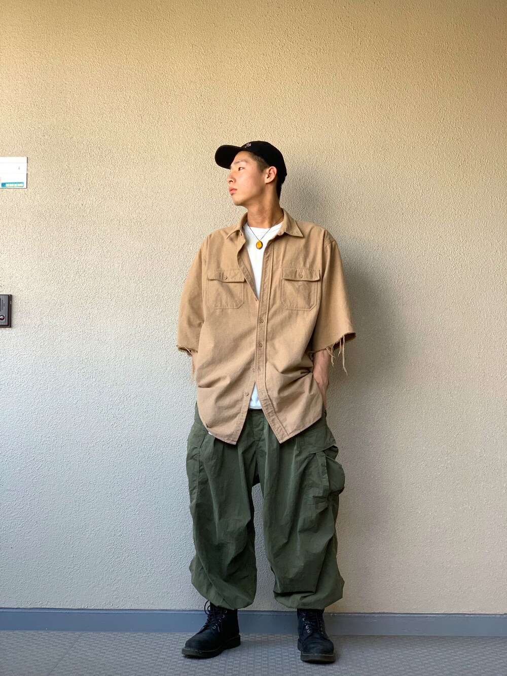 「VINTAGE、summer、street、KAPITAL、LLBean、Dr.Martens、古着コーデ」｜「U.S. POLO ASSN.のアイテム（キャップ、ブラック系）」を使った、ツバキさん（メンズ・180cm）の夏コーディネートの1枚目の写真