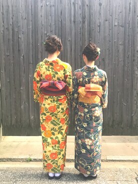 「アイテム（浴衣、オレンジ系）」を使った、YURIKAさん（レディース・168cm）の春コーディネート