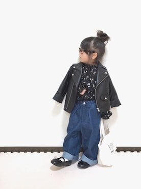 「BRANSHES（ブランシェス）のアイテム（ライダースジャケット）」を使った、𝚏𝚞𝚞*さん（キッズ・90cm）の春コーディネート