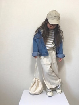 「スリットパンツ」｜「アイテム（デニムジャケット）」を使った、𝚏𝚞𝚞*さん（キッズ・100cm）の春コーディネート