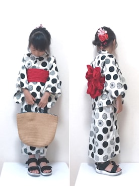 「apres les cours（アプレレクール）のアイテム（浴衣）」を使った、𝚏𝚞𝚞*さん（キッズ・100cm）の夏コーディネート