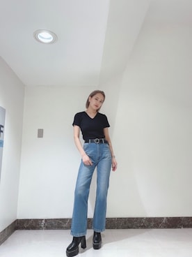 「ENVYM（アンビー）のスウィッチングステッチブーツ（ブーツ）」を使った、ENVYM_rioさん（レディース・163cm）の春コーディネート