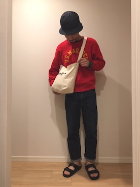 「FULLCOUNT（フルカウント）のアイテム（ハット）」を使った、ハタノさん（メンズ・170cm）の春コーディネート
