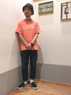 「FULLCOUNT（フルカウント）のアイテム（ハット）」を使った、ハタノさん（メンズ・170cm）の夏コーディネート