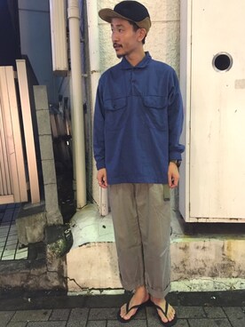 「SON OF THE CHEESE（サノバチーズ）のアイテム（帽子）」を使った、ハタノさん（メンズ・170cm）の秋コーディネート