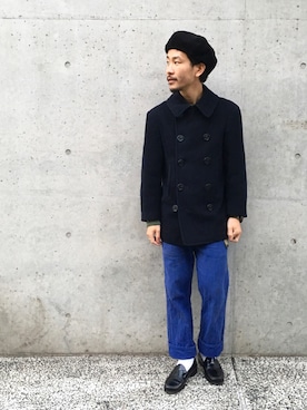 「Pコート」｜「アイテム（ミリタリージャケット）」を使った、ハタノさん（メンズ・170cm）の秋コーディネート