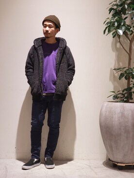 「oblekt（オブレクト）のアイテム（パンツ）」を使った、ハタノさん（メンズ・170cm）の冬コーディネート