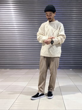 「CIAOPANIC TYPY（チャオパニックティピー）のケーブルプルオーバーニット（ニット/セーター）」を使った、ハタノさん（メンズ・170cm）の秋コーディネート