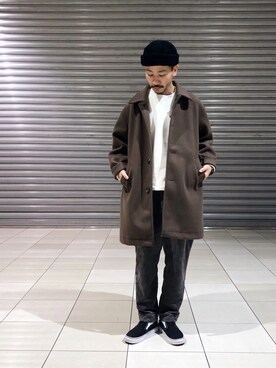 「CIAOPANIC TYPY（チャオパニックティピー）のアイテム（ステンカラーコート）」を使った、ハタノさん（メンズ・170cm）の冬コーディネート