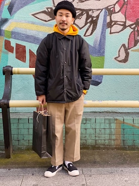 「アイテム（スリッポン）」を使った、ハタノさん（メンズ・170cm・20代）の冬コーディネート