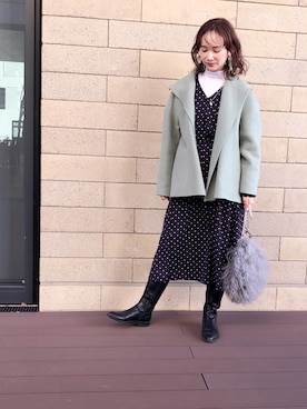 「カラーコート」｜「アイテム（ワンピース/ドレス）」を使った、MARIMOOOさん（レディース・162cm）の冬コーディネート