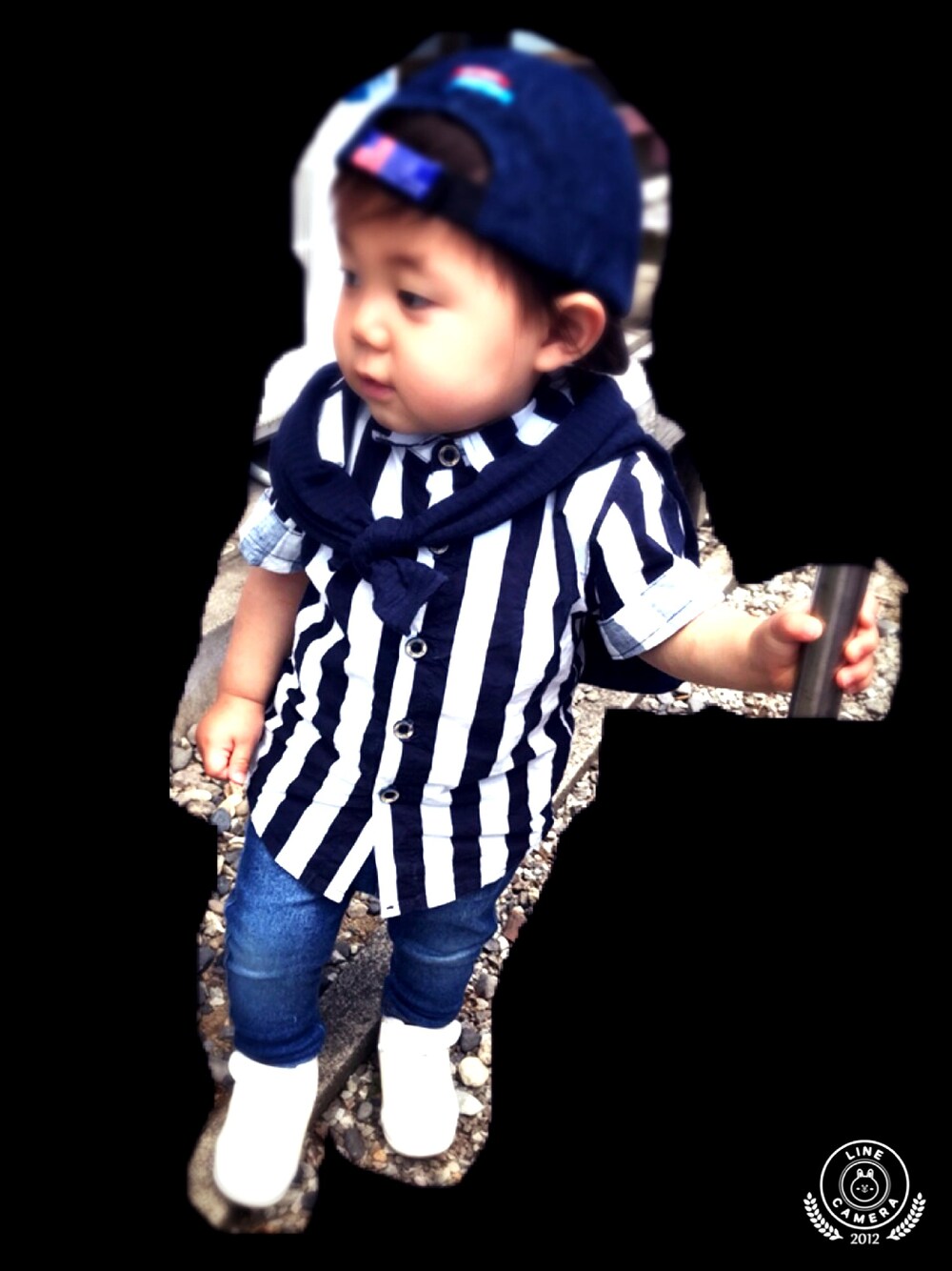 「キッズコーデ、キッズファッション、韓国子供服、ブランシェス、男の子、男の子コーデ、1歳」｜「韓国子供服のアイテム（シャツ/ブラウス、ブルー系）」を使った、たけぞさん（キッズ・80cm）の夏コーディネートの1枚目の写真