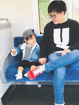 「petit main」｜「アイテム（デニムジャケット）」を使った、たけぞさん（キッズ・90cm）の冬コーディネート