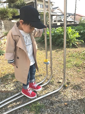 「西松屋」｜「アイテム（トレンチコート）」を使った、たけぞさん（キッズ・90cm）の春コーディネート