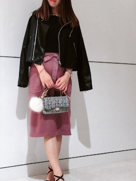 「SWINGLE（スウィングル）のアイテム（ショルダーバッグ）」を使った、aumi-a♡さん（レディース・158cm）の秋コーディネート