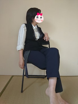 「TORNADO MART（トルネードマート）のTORNADO MART∴ストールベスト（ベスト、ブラック系）」を使った、SERESさん（レディース・155cm）の夏コーディネート