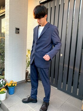 Gu ジーユー のスーツジャケット ブルー系 を使ったメンズ人気ファッションコーディネート Wear