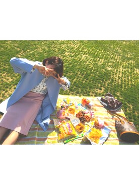 「ピクニック」｜「アイテム（ノーカラージャケット）」を使った、▼▷▲ ◁さん（レディース・158cm）の春コーディネート