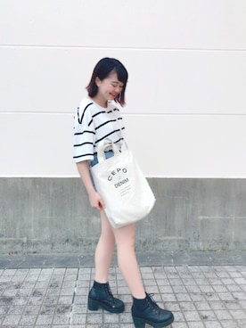 「ショーパン」｜「アイテム（ブーティ）」を使った、▼▷▲ ◁さん（レディース・158cm）の春コーディネート