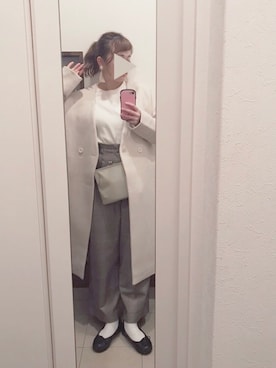 「ハイウエストパンツ」｜「アイテム（チェスターコート）」を使った、▼▷▲ ◁さん（レディース・158cm）の冬コーディネート