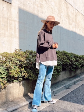 「キーネック」｜「アイテム（スウェット）」を使った、yuho_wearさん（レディース・164cm）の秋コーディネート