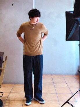 kyosukeさんの「エクストラファインメリノクルーネックセーター（長袖）」を使ったコーディネート