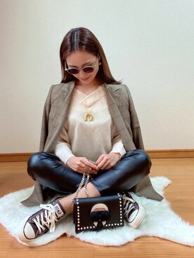 「ROPE'（ロペ）のアイテム（ニット/セーター、ホワイト系）」を使った、namikya🦋さん（レディース・159cm）の冬コーディネート