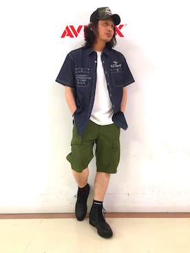 「AVIREX（アヴィレックス）のアイテム（ブーツ）」を使った、RYO-SUKEさん（メンズ・173cm）の夏コーディネート