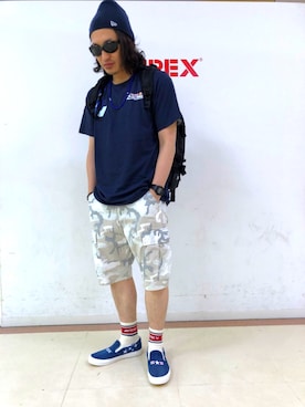 「AVIREX（アヴィレックス）のアイテム（スリッポン）」を使った、RYO-SUKEさん（メンズ・173cm）の春コーディネート