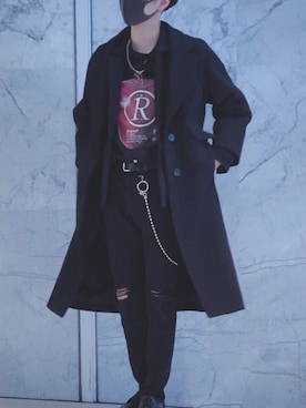 「MOUSSY（マウジー）のアイテム（チェスターコート）」を使った、Shimu Jさん（メンズ・171cm）の春コーディネート