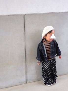 「ベレー帽推奨委員会」｜「アイテム（デニムジャケット）」を使った、m & s & nさん（キッズ・90cm）の冬コーディネート