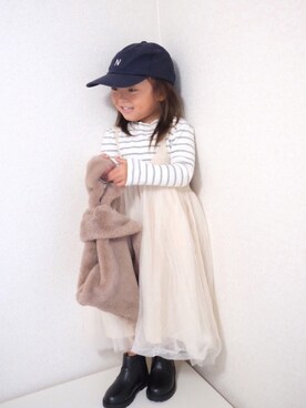 「BRANSHES（ブランシェス）のテレコボーダー長袖Tシャツ（Tシャツ/カットソー）」を使った、m & s & nさん（キッズ・90cm）の秋コーディネート