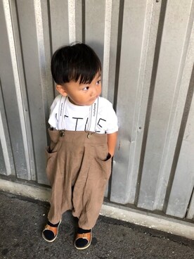 「アイテム（オールインワン・サロペット）」を使った、m & s & nさん（キッズ・90cm）の秋コーディネート