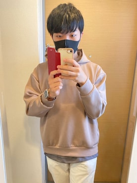「GLOBAL WORK（グローバルワーク）のAir Cushionパーカー/892079（パーカー、ベージュ系）」を使った、かなたさん（メンズ・163cm）の春コーディネート