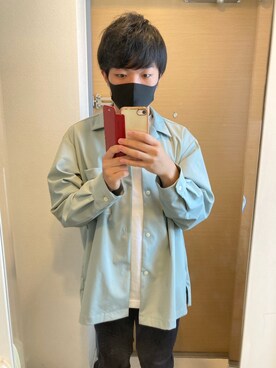 「GU（ジーユー）のアイテム（シャツ/ブラウス、グリーン系）」を使った、かなたさん（メンズ・163cm）の春コーディネート