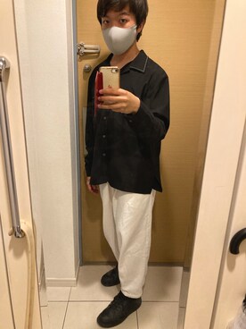 「NOT CONVENTIONAL（ノットコンベンショナル）のアイテム（シャツ/ブラウス、ブラック系）」を使った、かなたさん（メンズ・163cm）の夏コーディネート