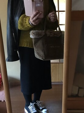 「URBAN RESEARCH ROSSO WOMEN（アーバンリサーチ　ロッソ）のアイテム（ライダースジャケット）」を使った、まめさん（レディース・148cm）の冬コーディネート