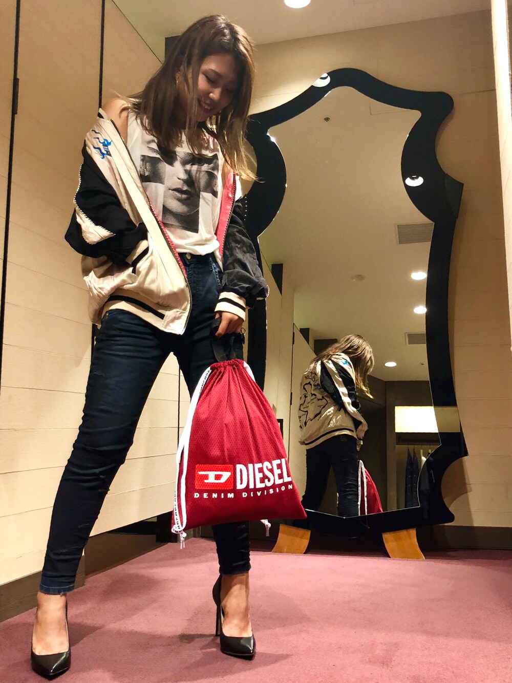 「デニム、ディーゼル、Diesel、二子玉川」｜「DIESELのアイテム（スタジャン、その他）」を使った、wakanaさん（レディース・157cm）の夏コーディネートの1枚目の写真