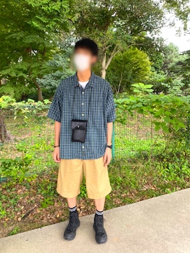 「Abercrombie&Fitch（アバークロンビーアンドフィッチ）のアイテム（シャツ/ブラウス）」を使った、アパ松さん（メンズ・187cm）の秋コーディネート