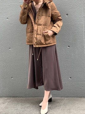 「LAVEANGE（ラビアンジェ）のミリタリーフードダウンジャケット（ダウンジャケット/コート、イエロー系）」を使った、TOBIさん（レディース・163cm）の夏コーディネート