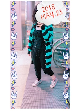 「ALGONQUINS（アルゴンキン）のアイテム（カーディガン/ボレロ）」を使った、🐸🐸たつきてぃー🧸さん（レディース・161cm）の春コーディネート