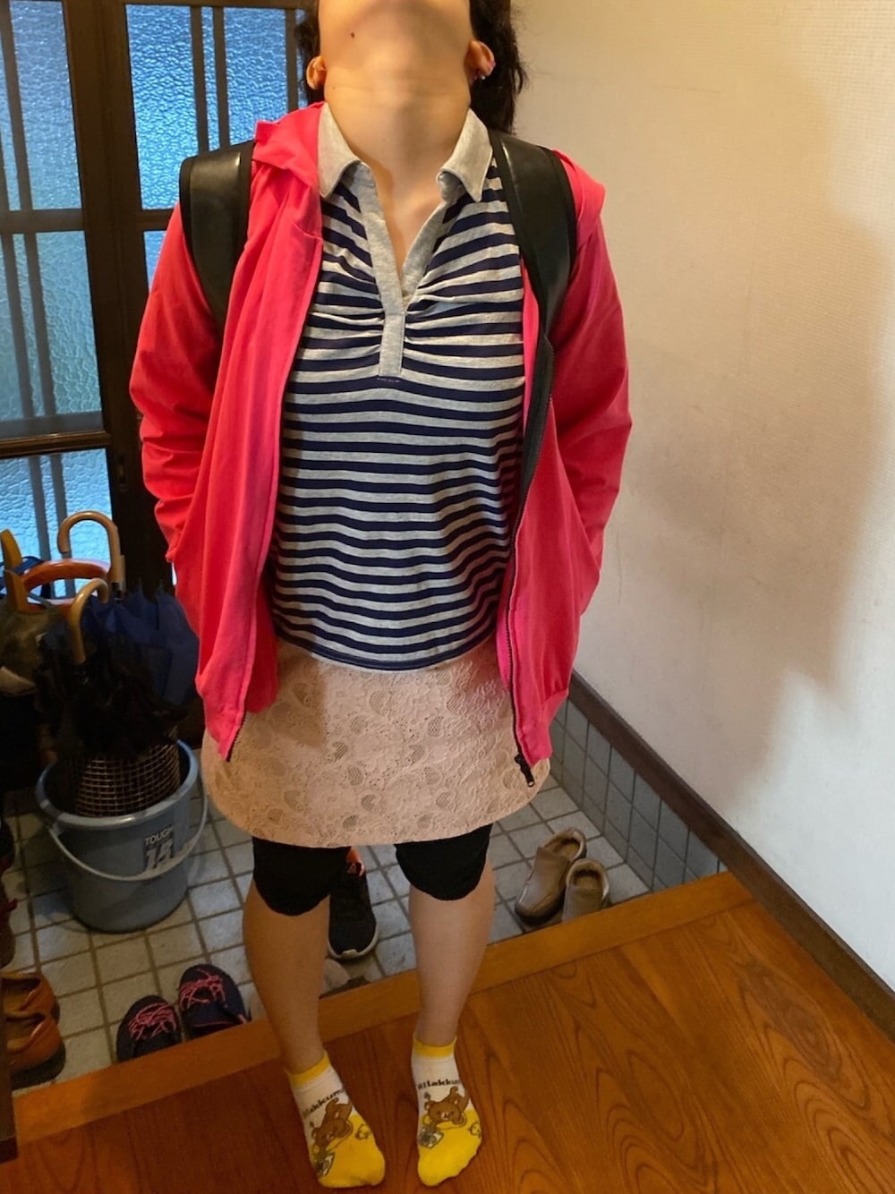 「ボーダートップス、ラッキーカラーはダークブルー、事務の人、６月っ」｜「Cecileのアイテム（Tシャツ/カットソー、グレー系）」を使った、🐸🐸たつきてぃー🧸さん（レディース・161cm）の夏コーディネートの1枚目の写真